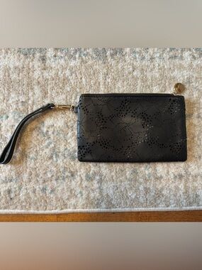Black Perforated Wristlet Clutch
